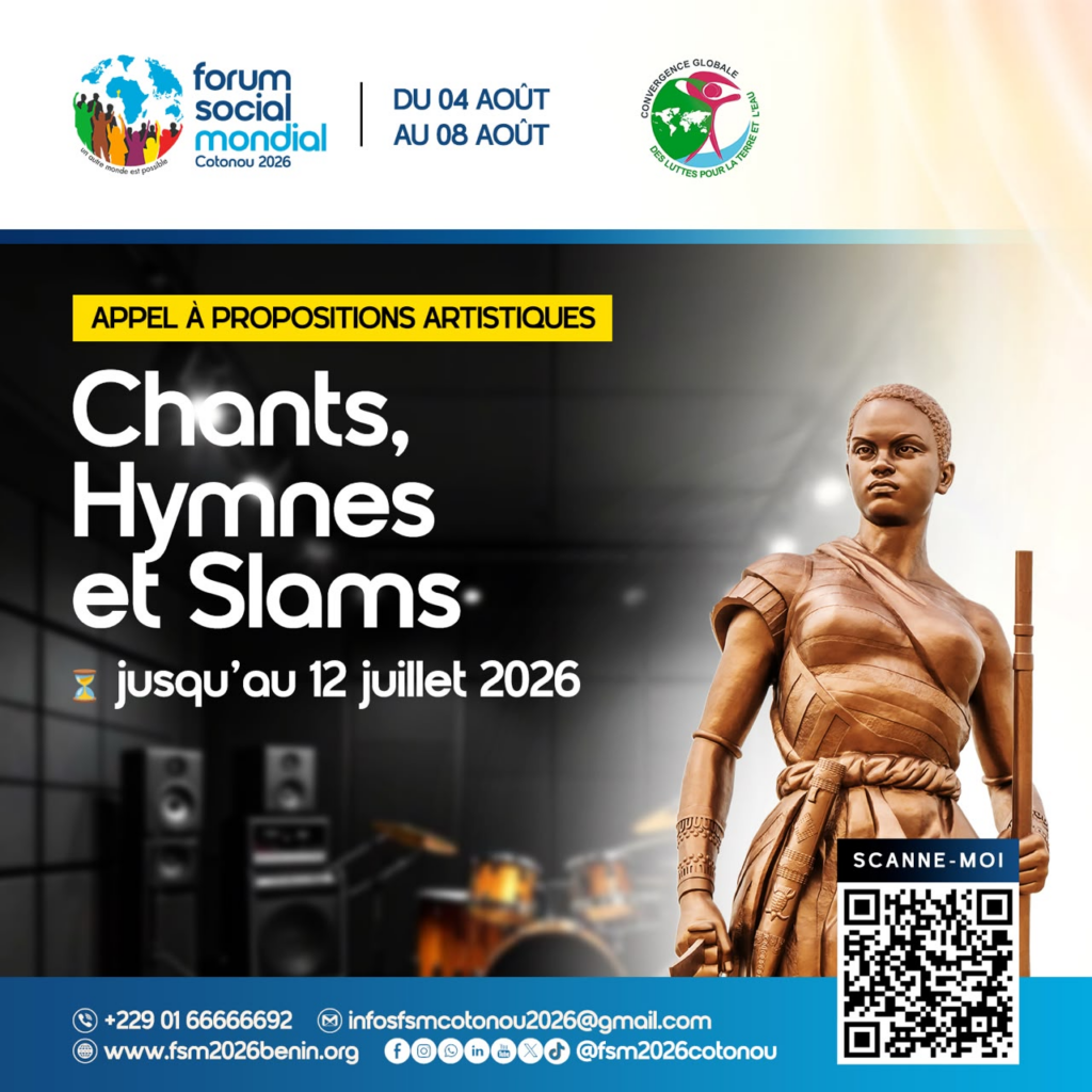 PROJET D’APPEL A PROPOSITIONS ARTISTIQUES : Chants, hymnes et slams pour le Forum Social Mondial Cotonou 2026
